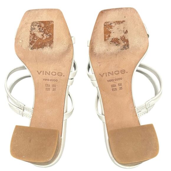 VINCE Wood Heel Sandals Women's 5 White Leather Slip-On Y2K Strappy Block Kitten - Picture 7 of 10